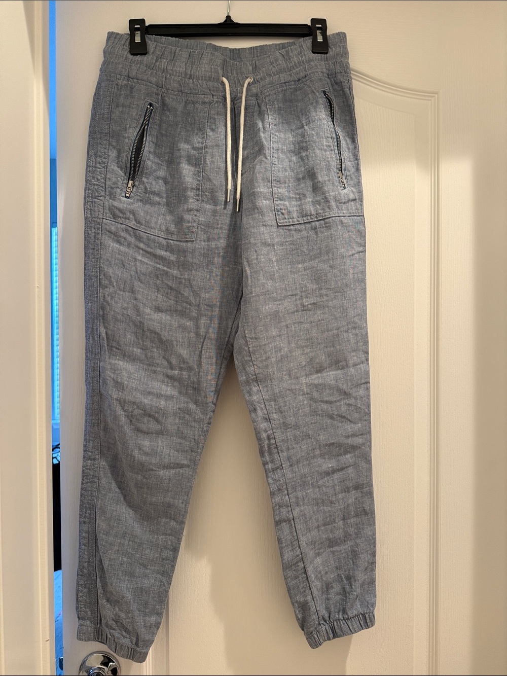 Athleta Light Blue Linen-Blend Jogger Pants